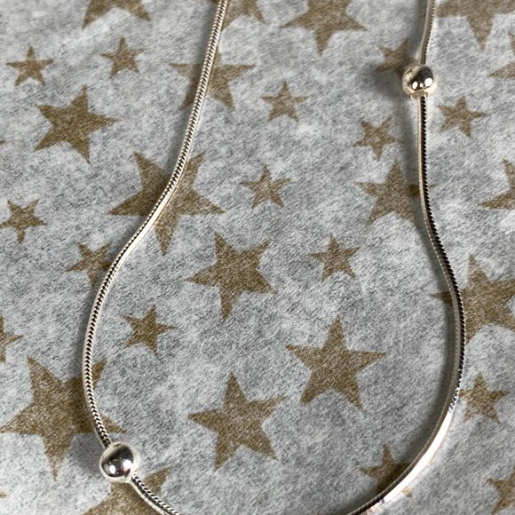 NEW 16" Real Silver Square Snake Chain & Bead Stationed Necklace - Picture 5 of 6